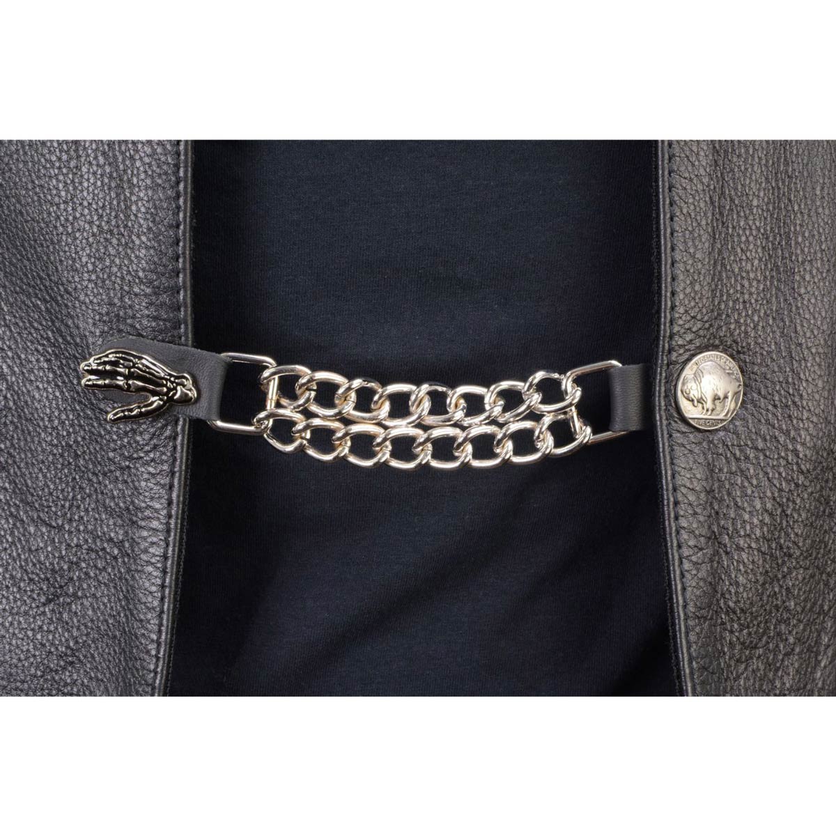 Milwaukee Leather Skeleton Hand Medallion Vest Extender - Double Chrome Chains Genuine Leather 6.5" Extension MLA1026-Single