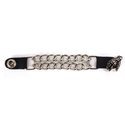 Milwaukee Leather Skeleton Hand Medallion Vest Extender - Double Chrome Chains Genuine Leather 6.5" Extension MLA1026-Single