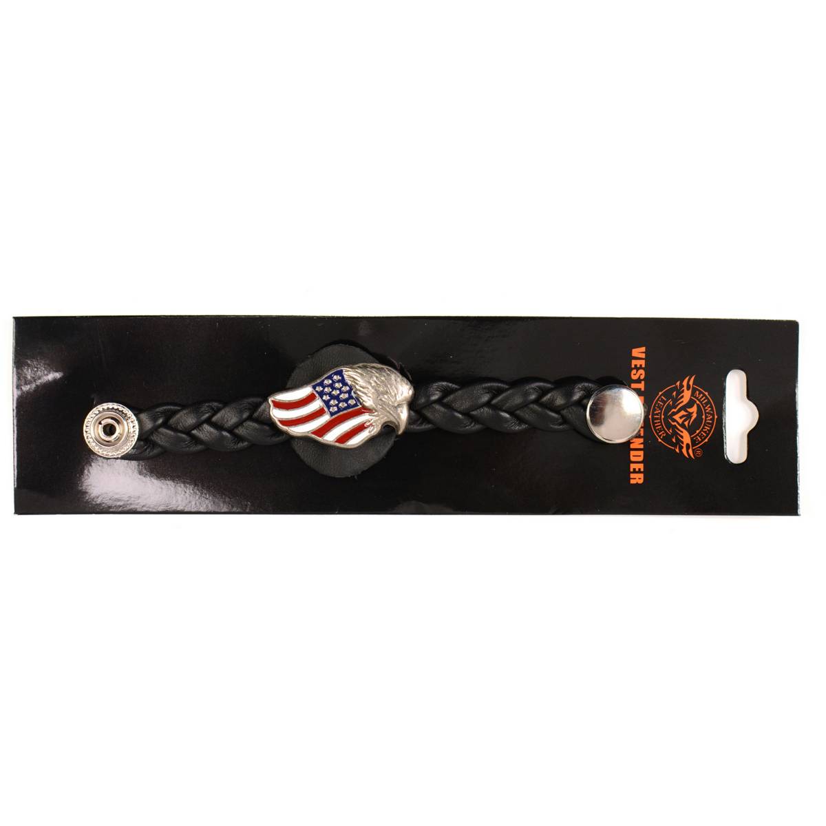 Milwaukee Leather MLA1062-Single Eagle USA Flag Vest Extender Double Chrome Chains w/ Genuine Braided Leather 4" Extension