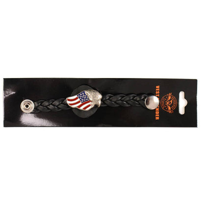 Milwaukee Leather MLA1062-Single Eagle USA Flag Vest Extender Double Chrome Chains w/ Genuine Braided Leather 4" Extension