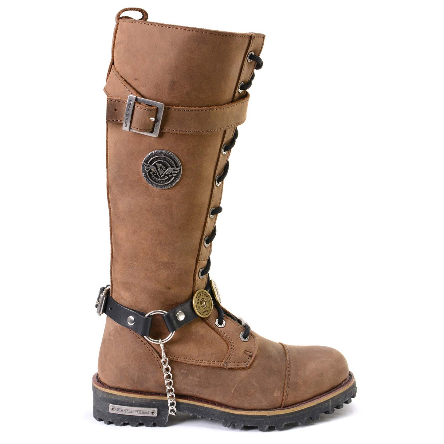 Milwaukee Leather Silver 12 Gauge Shell Medallion Boot Chain with Adjustable Strap - MLA3005