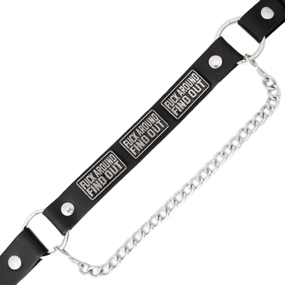 Milwaukee Leather Motorcycle Boot Chain – Silver Chain & Buckle, F‑Around – Find Out Text Accent - ML3009