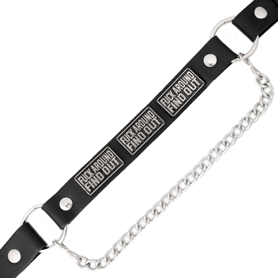 Milwaukee Leather Motorcycle Boot Chain – Silver Chain & Buckle, F‑Around – Find Out Text Accent - ML3009