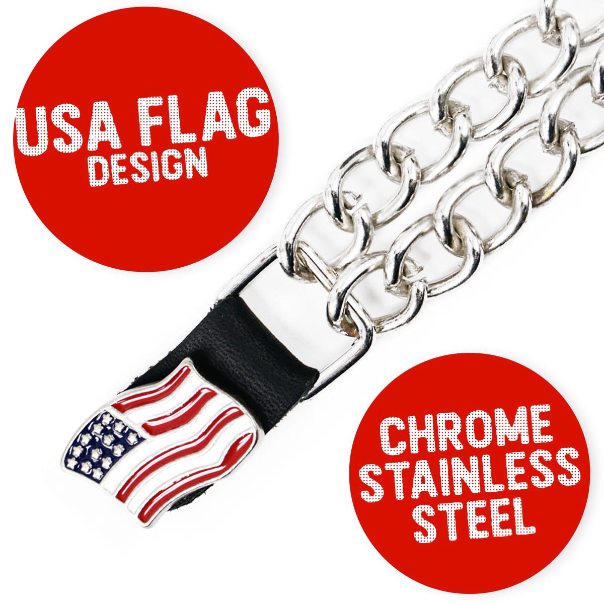 Milwaukee Leather American Flag Medallion Vest Extender - Double Chrome Chains Genuine Leather 8.5" Extension MLA1042-Single