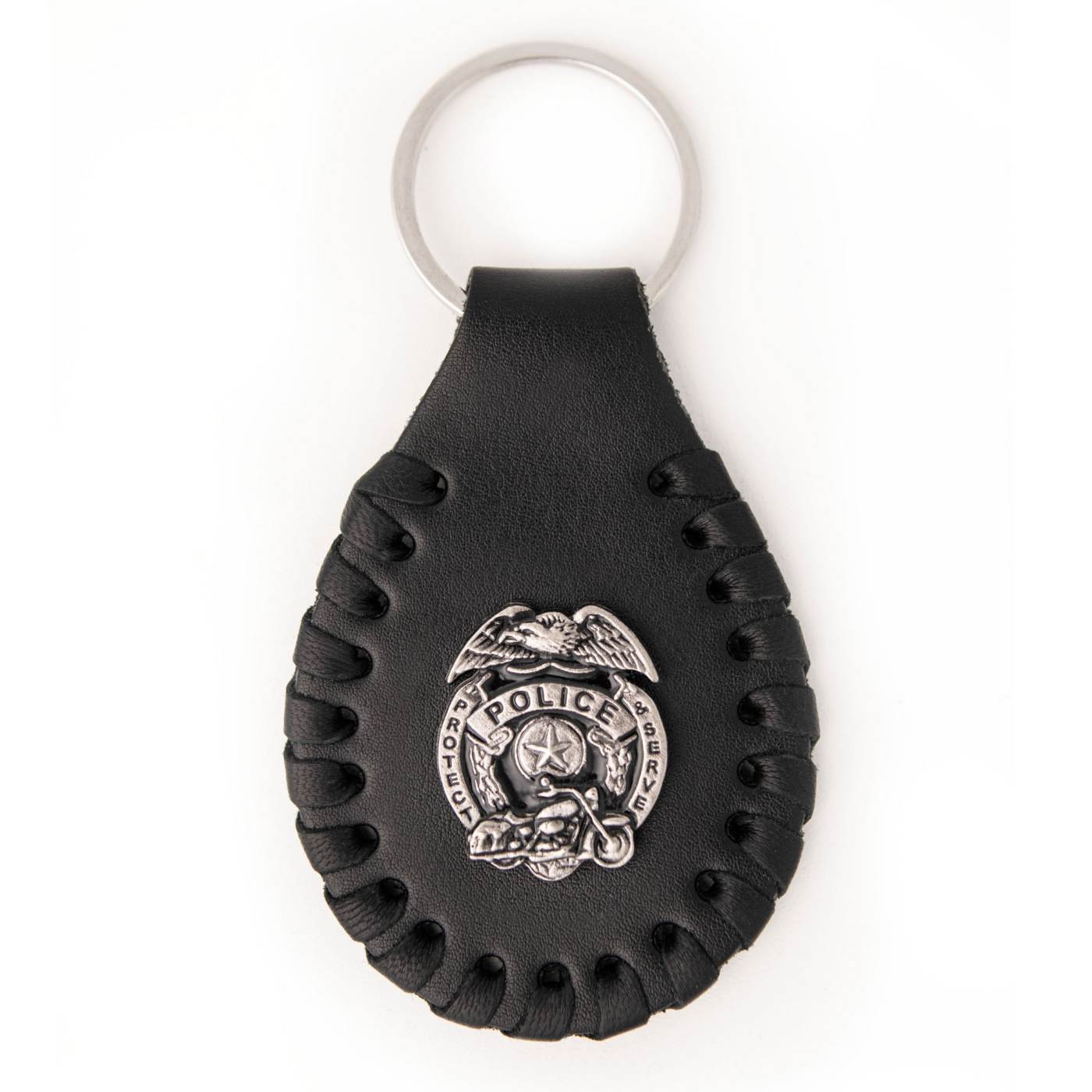Milwaukee Leather Black Police Badge Pewter Emblem Key Chain - MLA9501