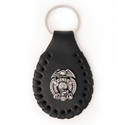 Milwaukee Leather Black Police Badge Pewter Emblem Key Chain - MLA9501
