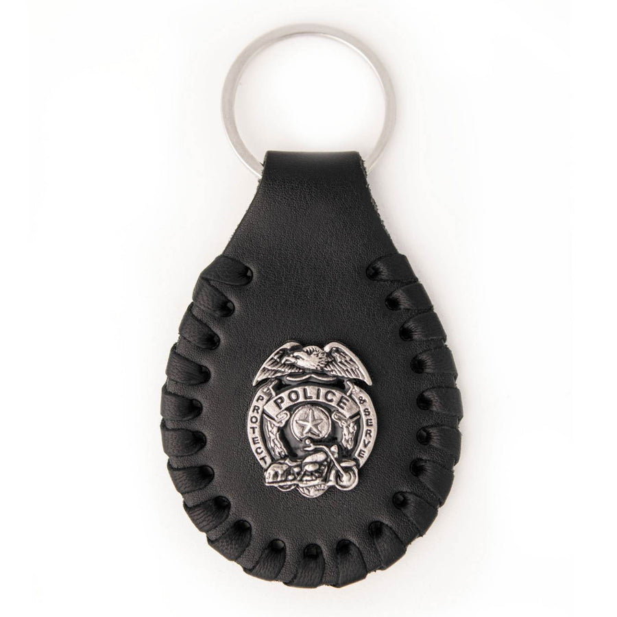 Milwaukee Leather Black Police Badge Pewter Emblem Key Chain - MLA9501
