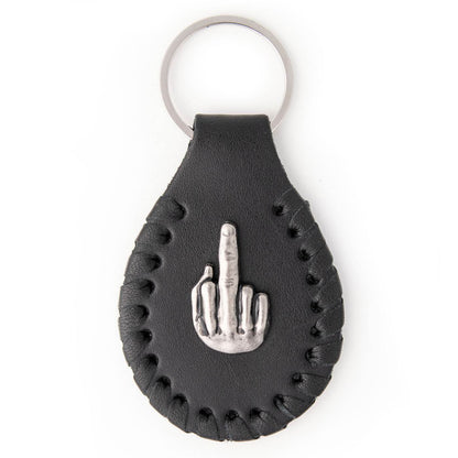 Milwaukee Leather Black Middle Finger Pewter Emblem Key Chain - MLA9508