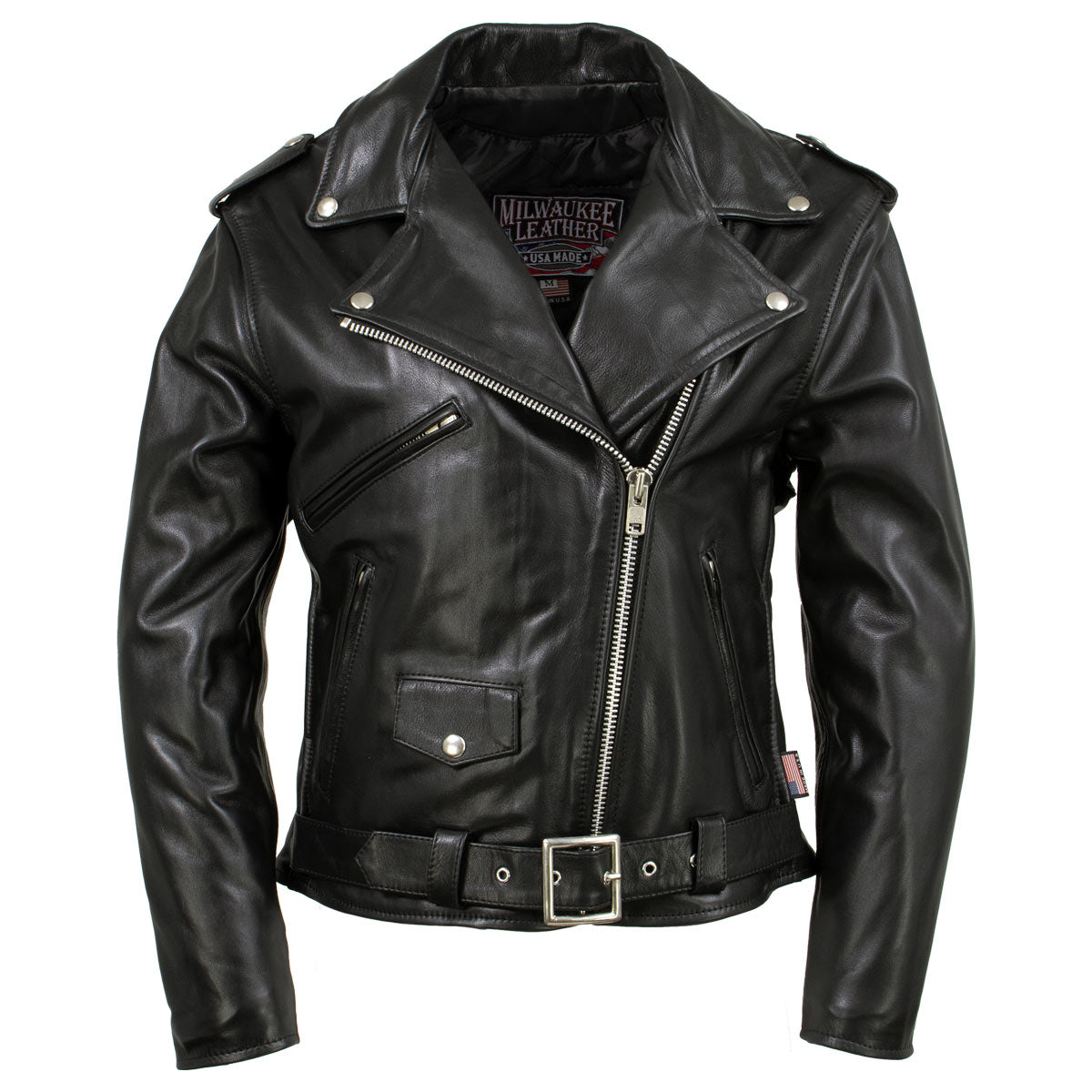 Milwaukee Leather USA MADE MLJKL5004 Women's Black The Flaunt Premium Classic Motorcycle Style Leather Jacket