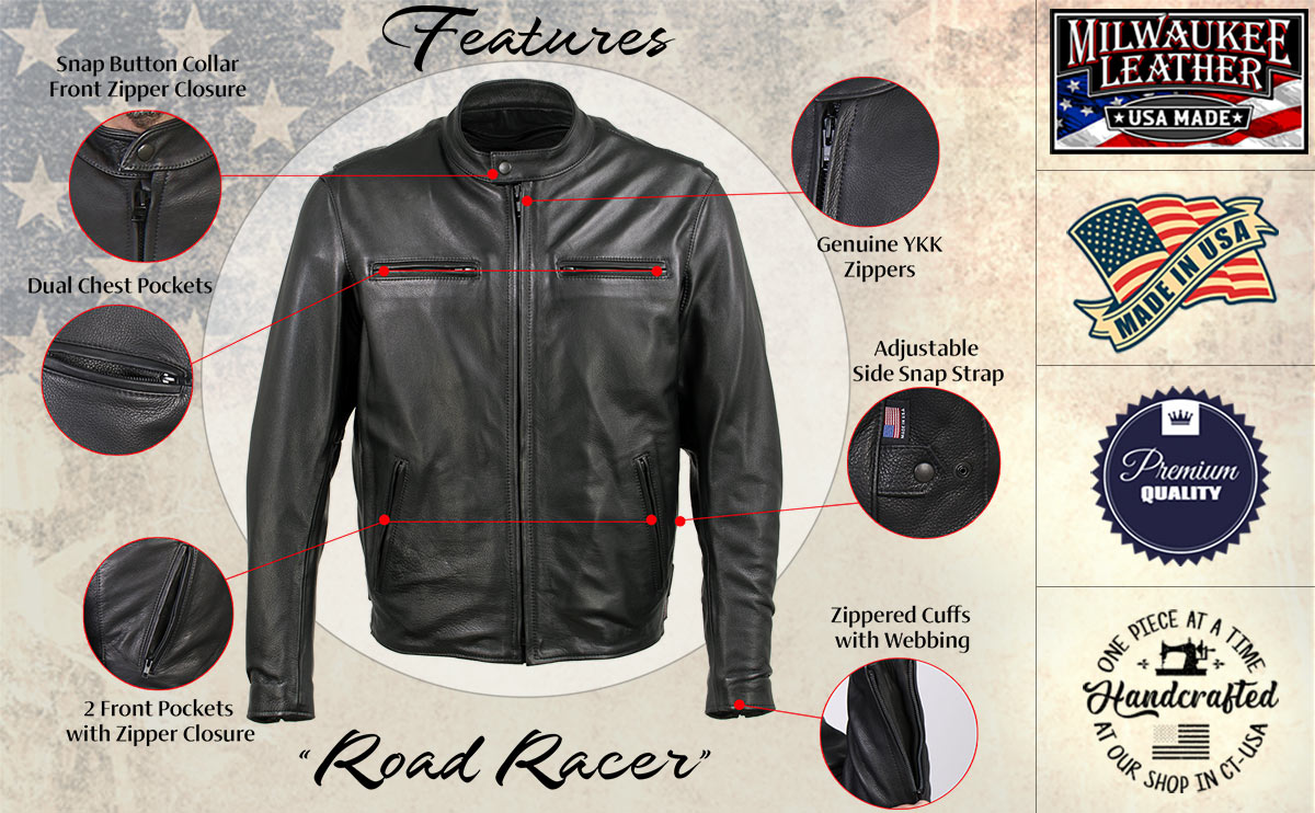 Milwaukee Leather USA MADE MLJKM5001 Men's Black Road Racer Premium