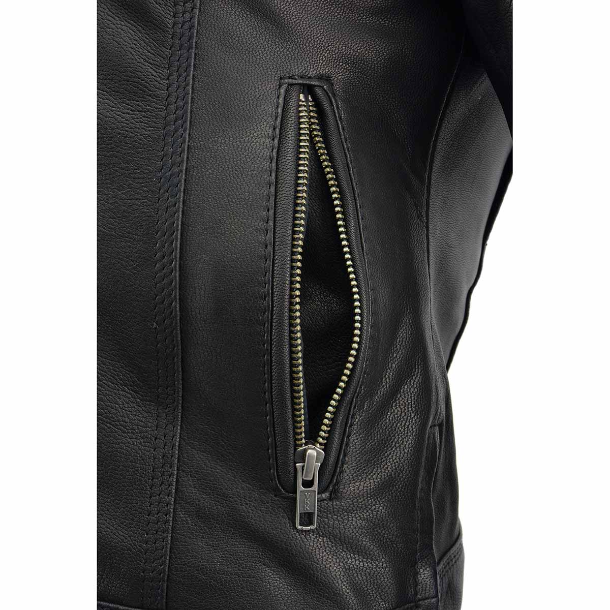 Milwaukee Leather MLL2551 Women's Scooter Black Leather Vented Lightweight Triple Stitch Motorcycle Jacket