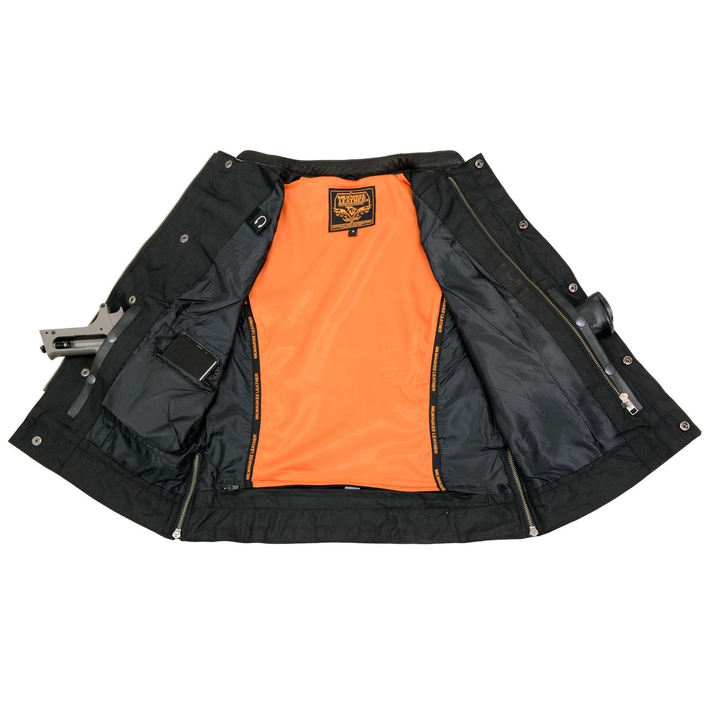 Milwaukee Leather MLL4512 Women’s Lashes Black Leather Club Style Motorcycle Rider Vest w/ Concealed Closure