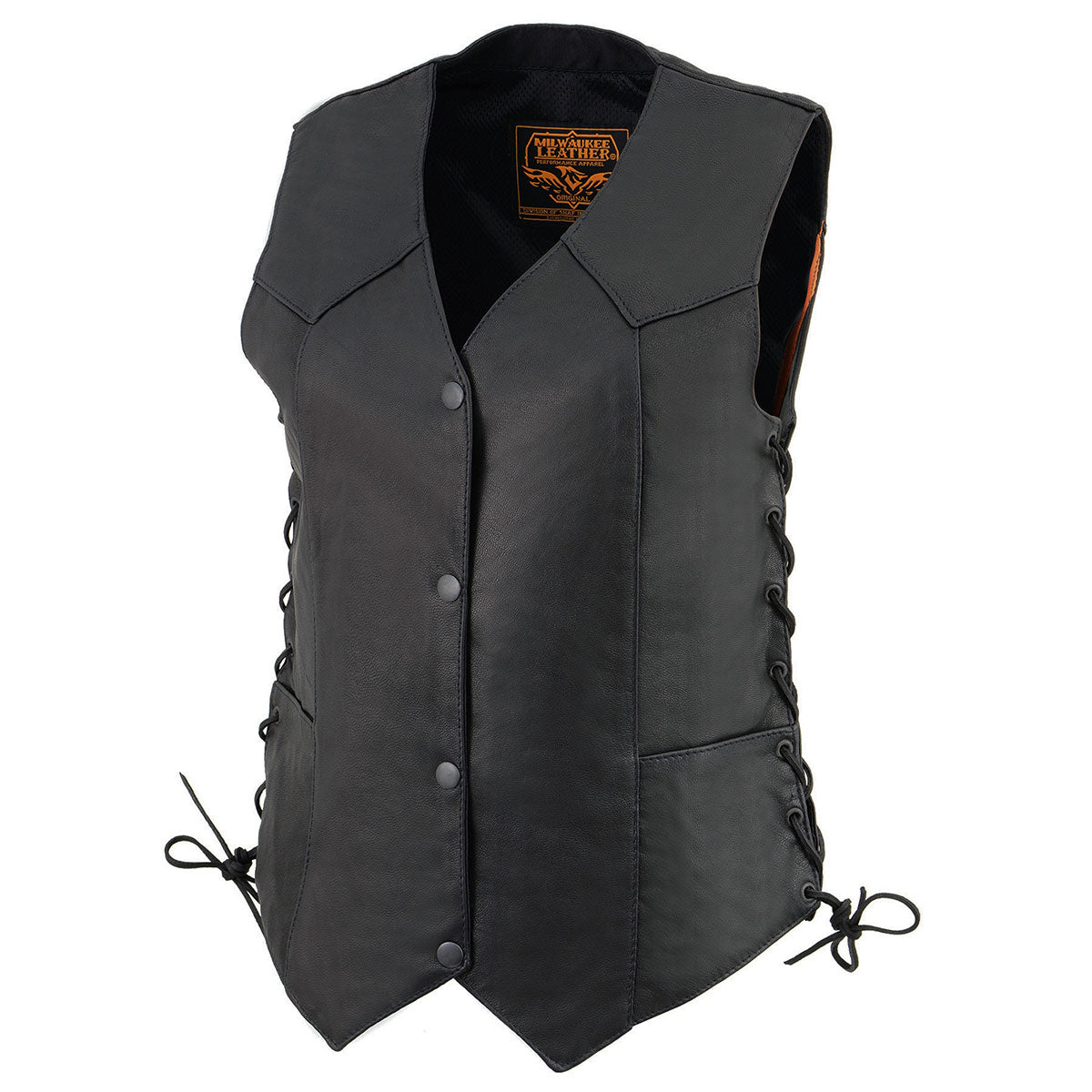 Milwaukee Leather Women's Open Neck Vest – Side Lace Front, Black, XX-Large, 1.1-1.2mm Leather