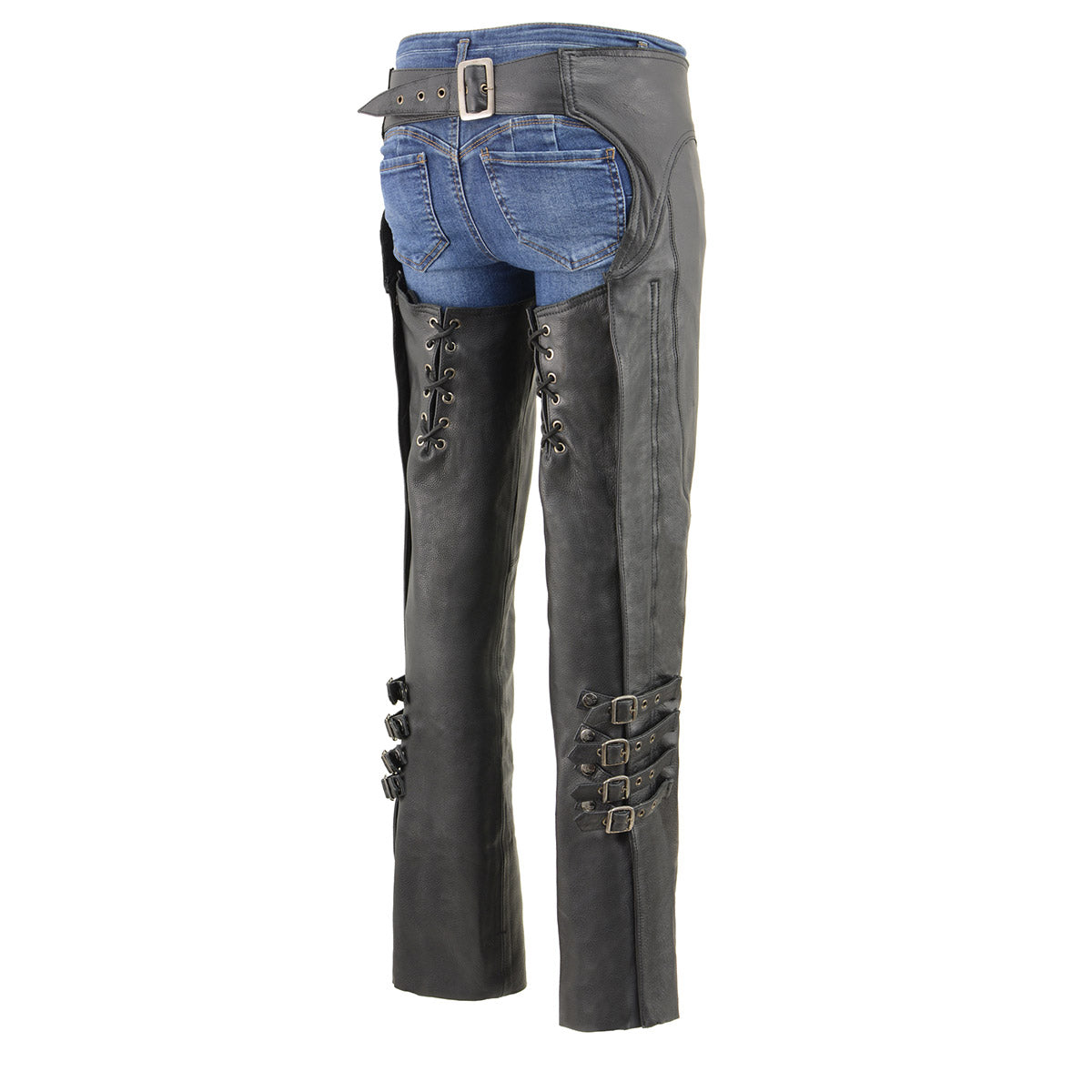Milwaukee Leather Women's Black Premium Leather Motorcycle Rider Protective Chaps MLL6520