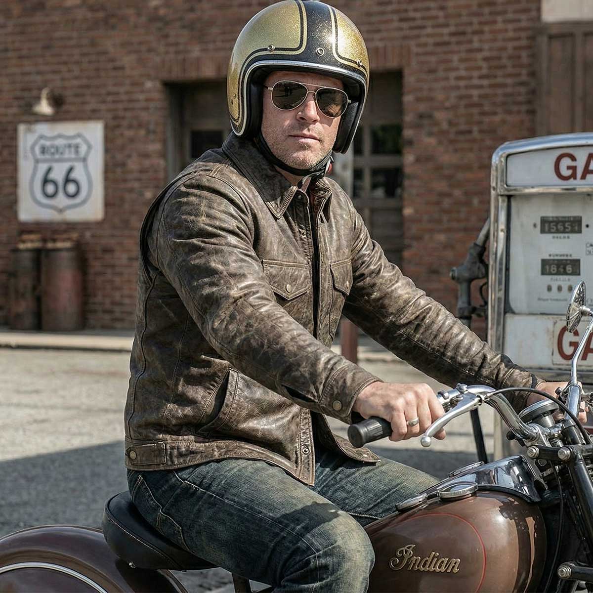 Milwaukee Leather MLM1613 Men's Distressed Brown Casual Biker Rider Leather Shirt w/ Vintage 5 Cent Buffalo Buttons