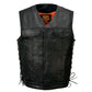 Milwaukee Leather MLM3504 Men's Black 'Pursuit' V Neck Club Style Motorcycle Leather Vest with Adjustable Side Laces