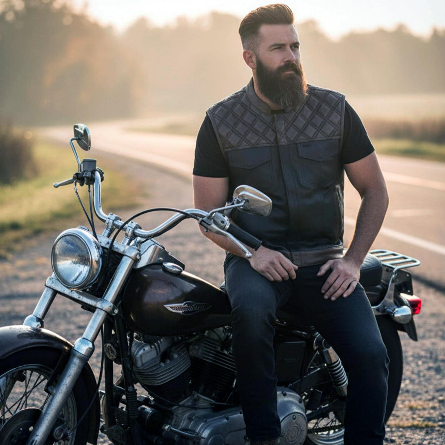 Milwaukee Leather MLM3528 Men's Black Paisley Lined Leather Vest w/ Neon Green Stitching & Armhole Trim