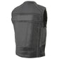 Milwaukee Leather MLM3560 Men's Black Leather Vest - Reflective Piping Elasticized Waist Open Neck Motorcycle Vest
