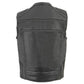 Milwaukee Leather MLM3560 Men's Black Leather Vest - Reflective Piping Elasticized Waist Open Neck Motorcycle Vest
