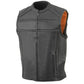Milwaukee Leather MLM3560 Men's Black Leather Vest - Reflective Piping Elasticized Waist Open Neck Motorcycle Vest