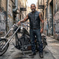 Milwaukee Leather MLM3560 Men's Black Leather Vest - Reflective Piping Elasticized Waist Open Neck Motorcycle Vest
