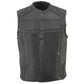 Milwaukee Leather MLM3560 Men's Black Leather Vest - Reflective Piping Elasticized Waist Open Neck Motorcycle Vest