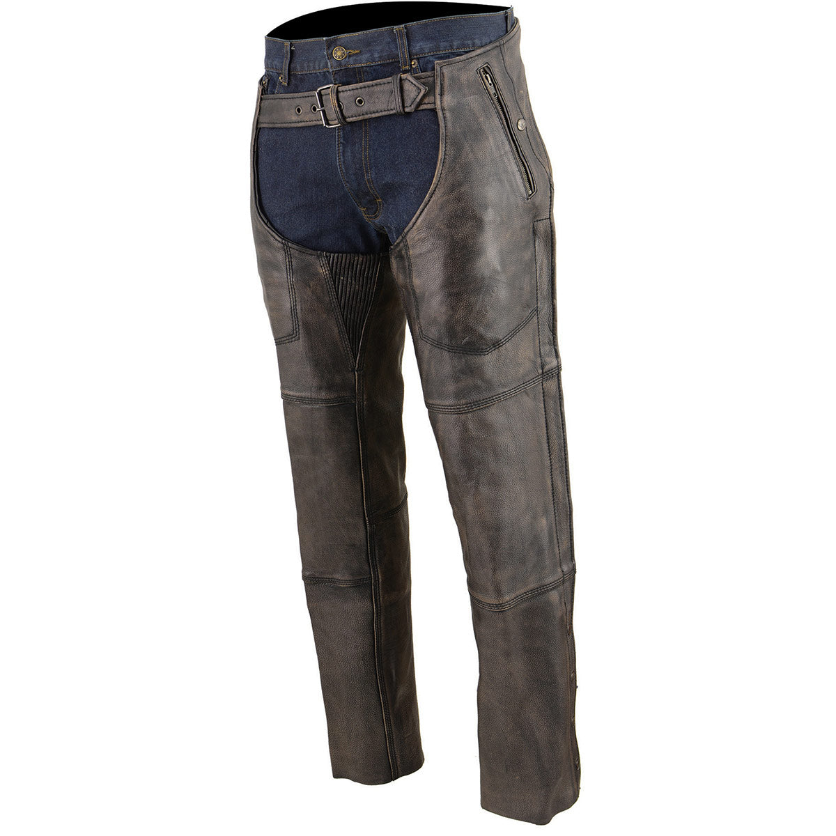 Milwaukee Leather MLM5500 Men's Distressed Brown Four Pocket Thermal Lined Leather Chaps