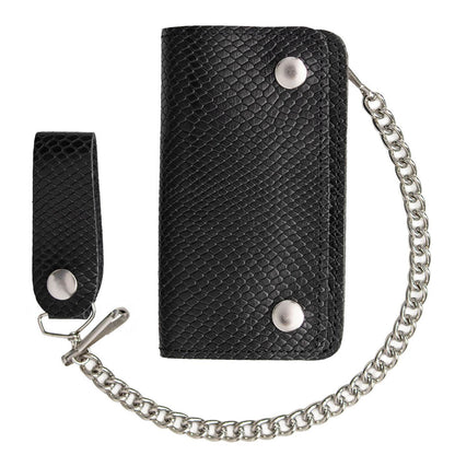 Milwaukee Leather Black Full-Grain Snake-Stamped Biker Chain Wallet - MLW7848