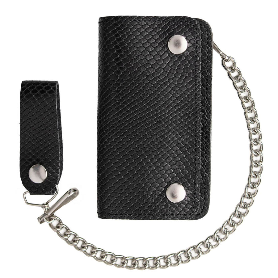 Milwaukee Leather Black Full-Grain Snake-Stamped Biker Chain Wallet - MLW7848