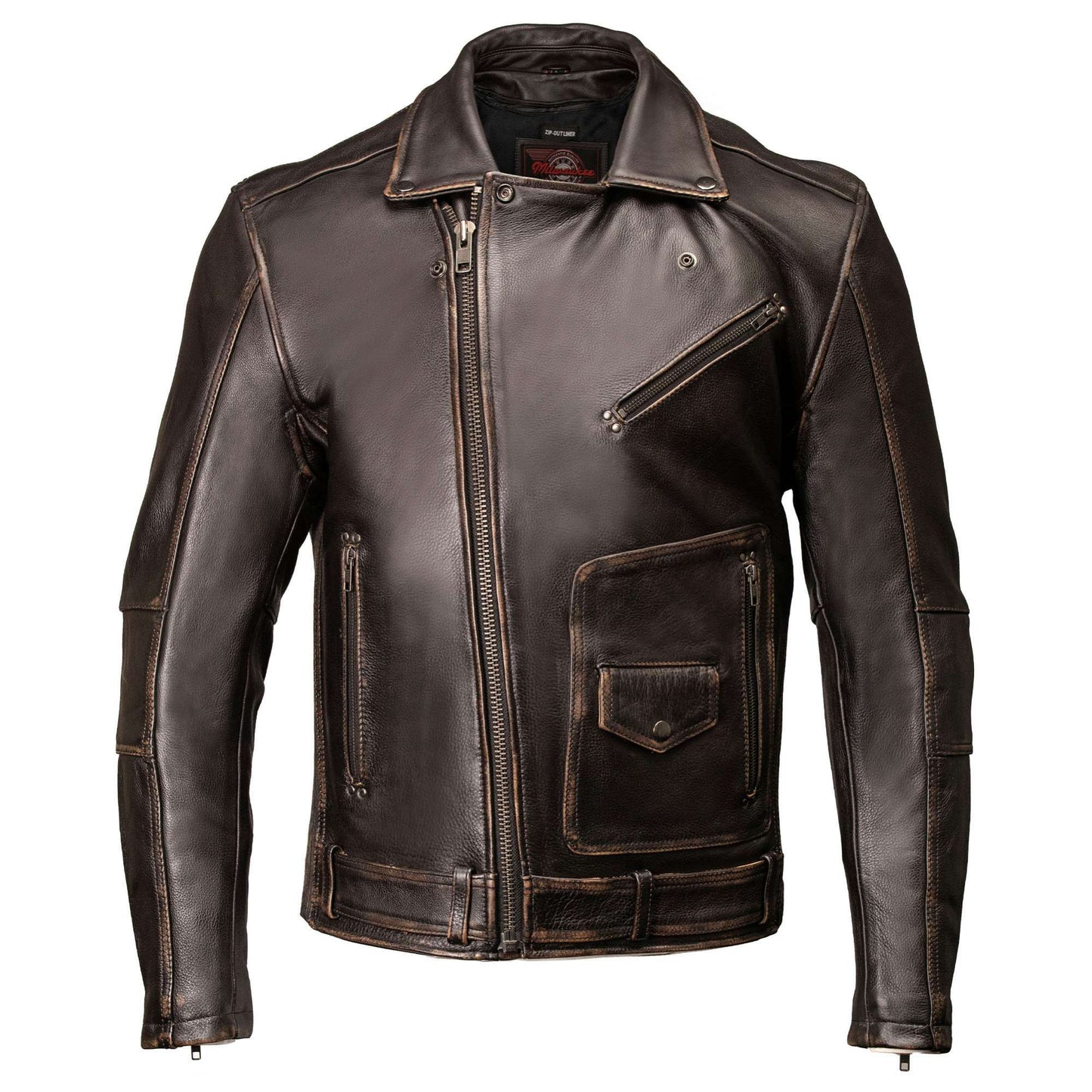 Milwaukee Motorcycle Clothing Co. Men's Unforgiven MC Style Vintage Brown Leather Jacket w/ Lapel Collar MMC10005