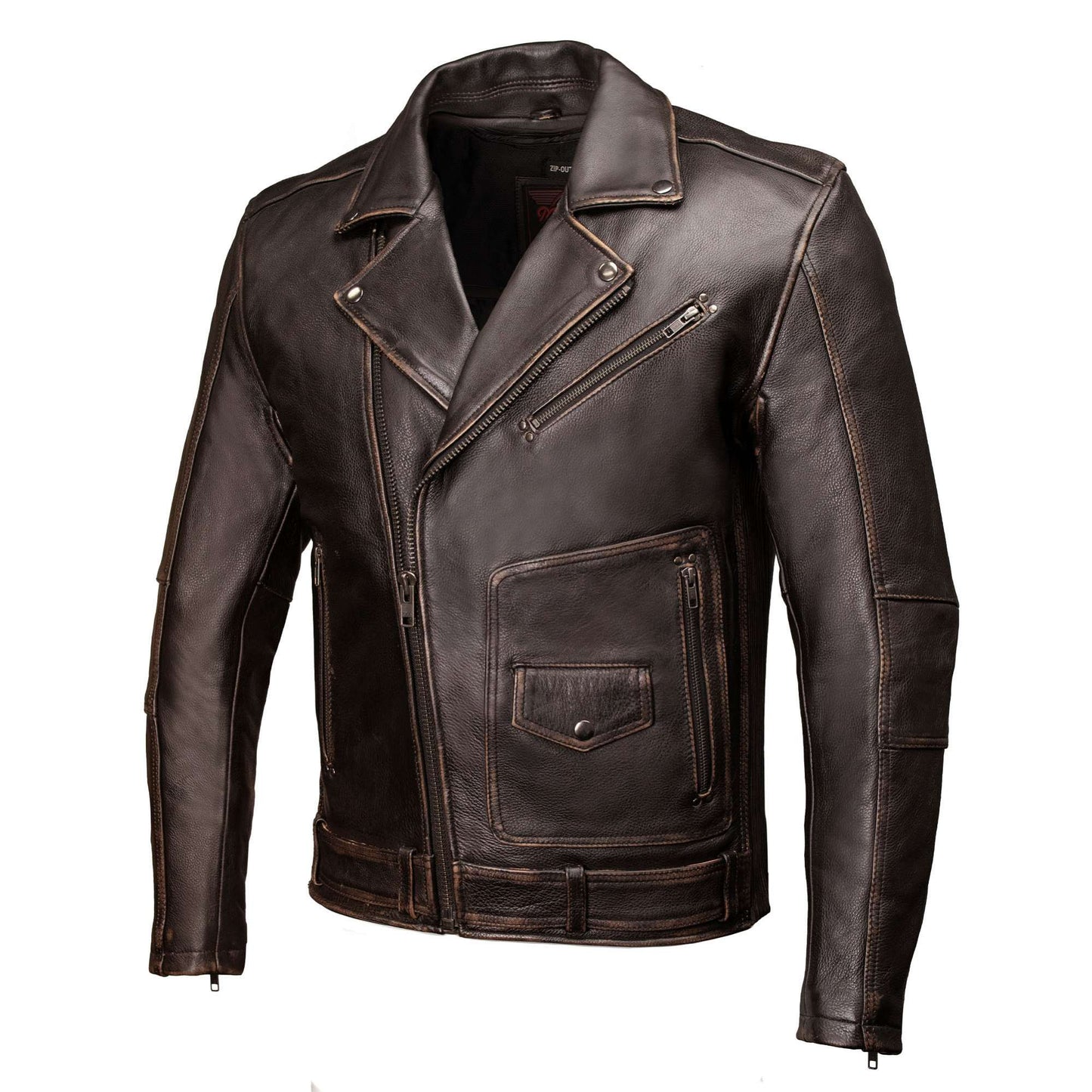 Milwaukee Motorcycle Clothing Co. Men's Unforgiven MC Style Vintage Brown Leather Jacket w/ Lapel Collar MMC10005