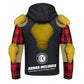 MMCC Men's Gridlock Black/Red 14 oz Denim & Plaid Armored Hooded Motorcycle Jacket - MMC10100