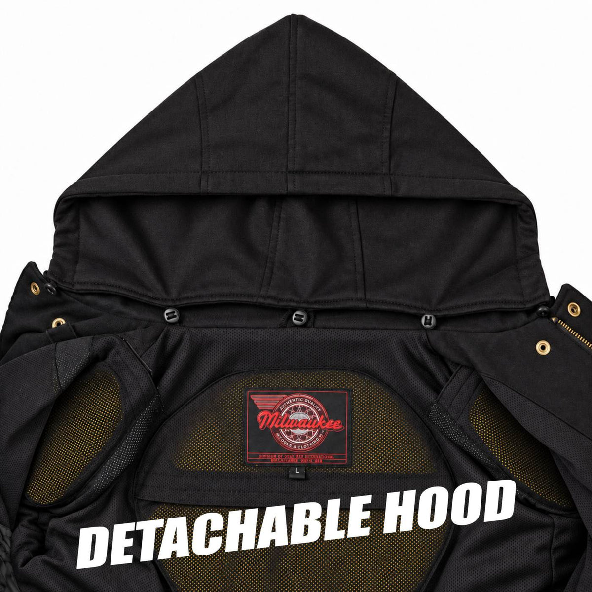 MMCC Men's Gridlock Black/Red 14 oz Denim & Plaid Armored Hooded Motorcycle Jacket - MMC10100