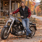 MMCC Men's Gridlock Black/Red 14 oz Denim & Plaid Armored Hooded Motorcycle Jacket - MMC10100