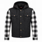 MMCC Men's Gridlock Black/White 14 oz Denim & Plaid Armored Hooded Motorcycle Jacket - MMC10101