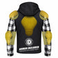 MMCC Men's Gridlock Black/White 14 oz Denim & Plaid Armored Hooded Motorcycle Jacket - MMC10101