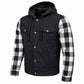 MMCC Men's Gridlock Black/White 14 oz Denim & Plaid Armored Hooded Motorcycle Jacket - MMC10101