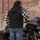 MMCC Men's Gridlock Black/White 14 oz Denim & Plaid Armored Hooded Motorcycle Jacket - MMC10101