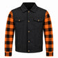 MMCC Men's Gridlock Black/Orange 14 oz Denim & Plaid Armored Hooded Motorcycle Jacket - MMC10102