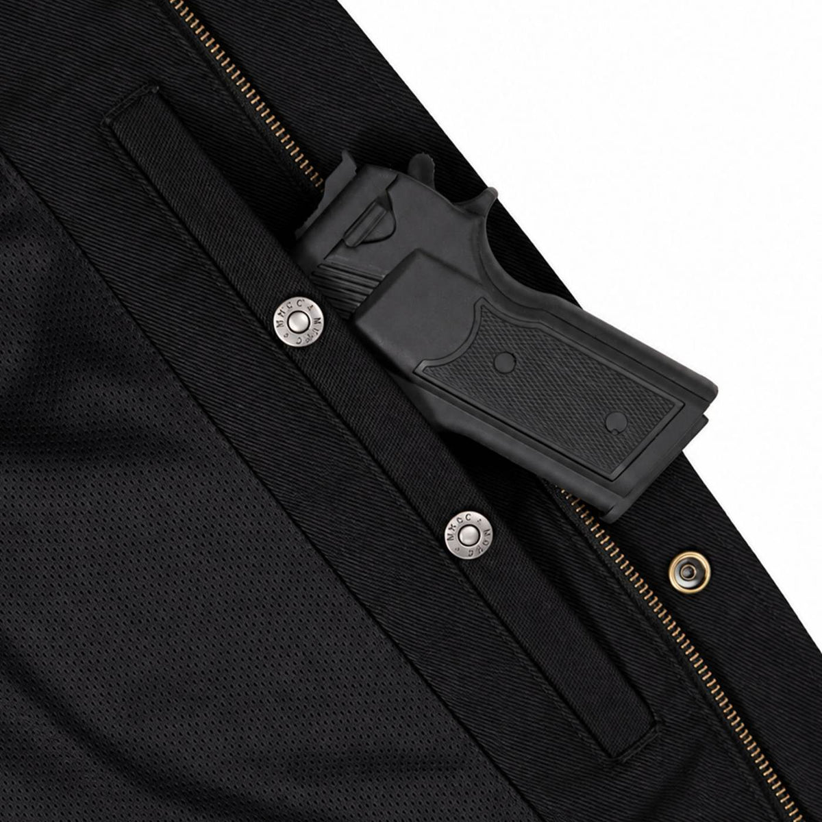 MMCC Men's Gridlock Black/Orange 14 oz Denim & Plaid Armored Hooded Motorcycle Jacket - MMC10102