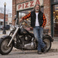 MMCC Men's Gridlock Black/Orange 14 oz Denim & Plaid Armored Hooded Motorcycle Jacket - MMC10102