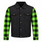 MMCC Men's Gridlock Black/Green 14 oz Denim & Plaid Armored Hooded Motorcycle Jacket - MMC10103