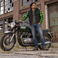 MMCC Men's Gridlock Black/Green 14 oz Denim & Plaid Armored Hooded Motorcycle Jacket - MMC10103