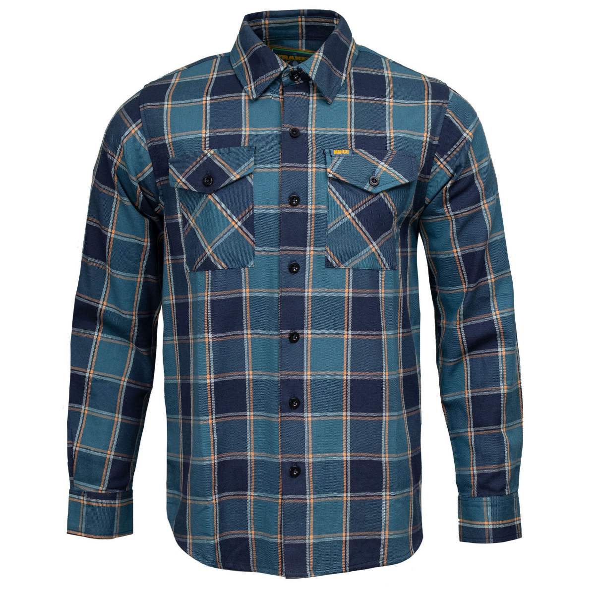 MMCC Men's The Kraken Blue Orange Cotton Long Sleeve Flannel Shirt - MMC11600
