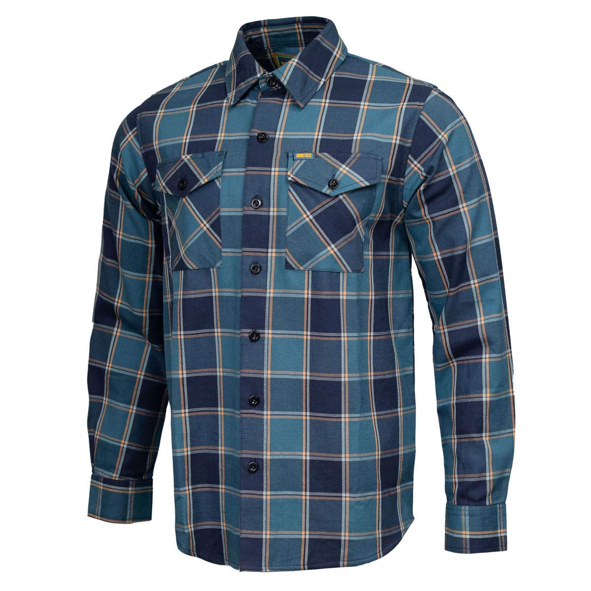 MMCC Men's The Kraken Blue Orange Cotton Long Sleeve Flannel Shirt - MMC11600