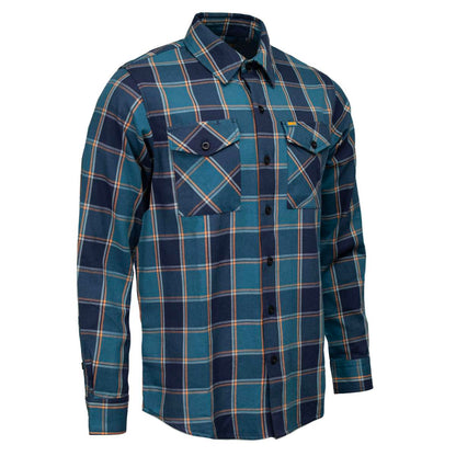 MMCC Men's The Kraken Blue Orange Cotton Long Sleeve Flannel Shirt - MMC11600