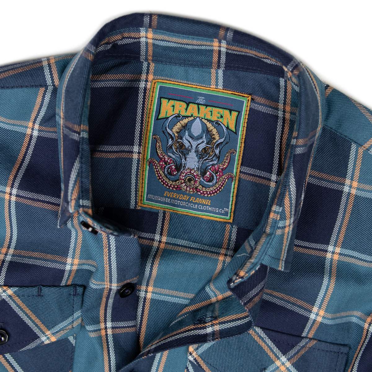 MMCC Men's The Kraken Blue Orange Cotton Long Sleeve Flannel Shirt - MMC11600