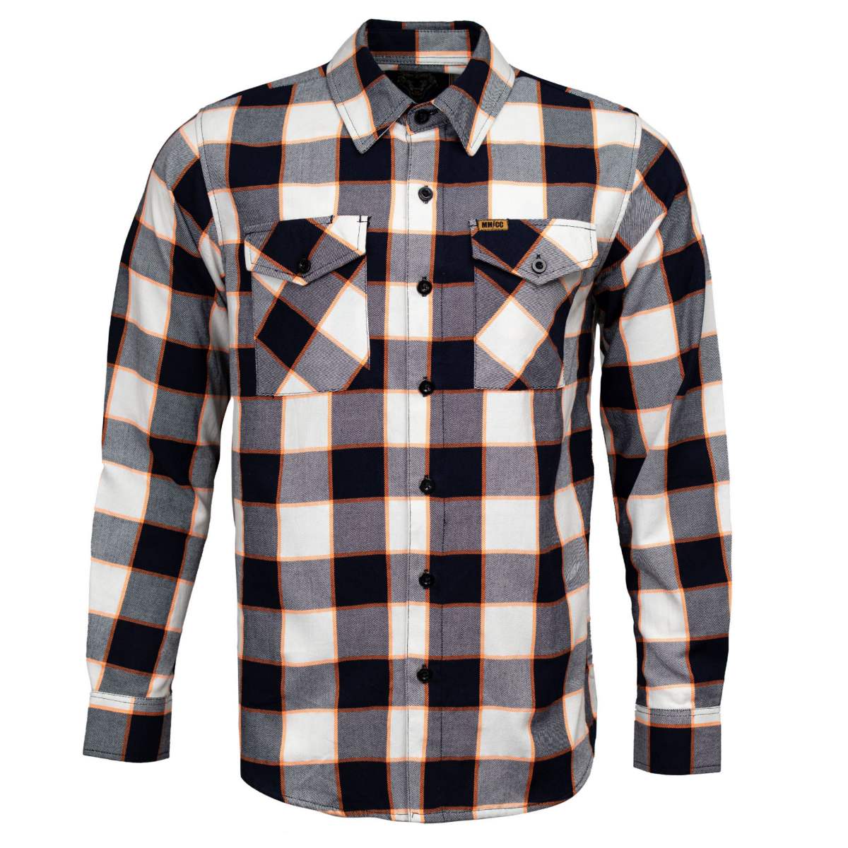 MMCC Men's Alpha Navy White Orange Cotton Long Sleeve Flannel Shirt - MMC11604
