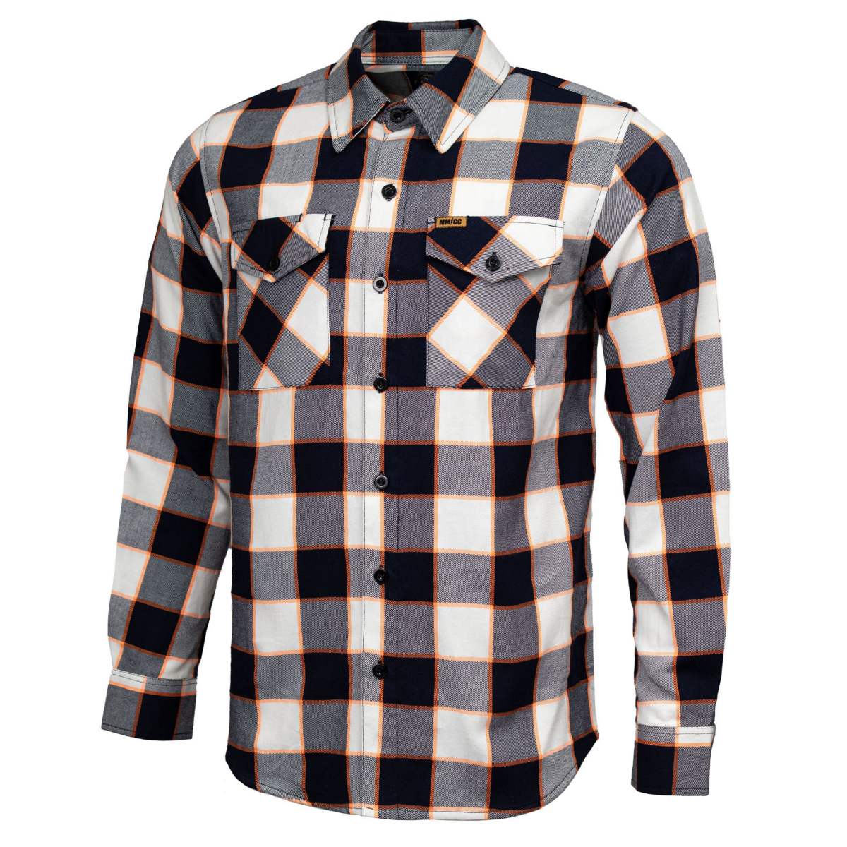 MMCC Men's Alpha Navy White Orange Cotton Long Sleeve Flannel Shirt - MMC11604
