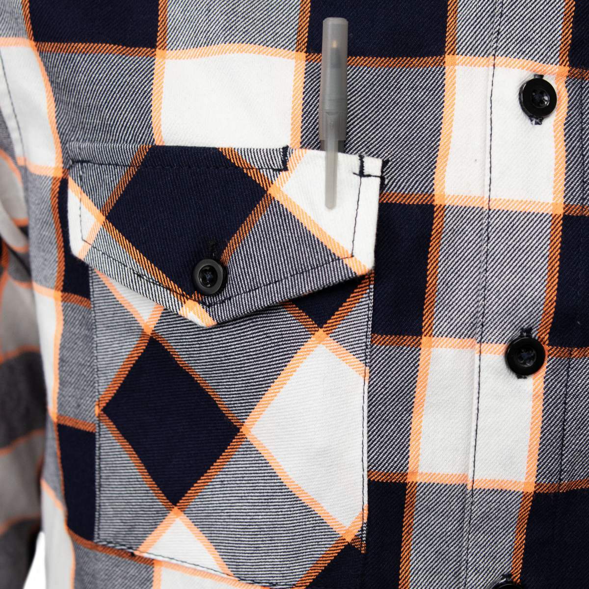MMCC Men's Alpha Navy White Orange Cotton Long Sleeve Flannel Shirt - MMC11604